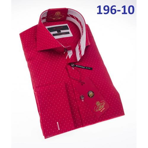 Axxess Red / White Polka Dot Design Cotton Modern Fit Dress Shirt With French Cuff 196-10.